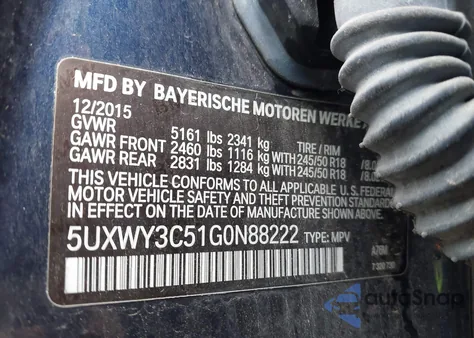 2016 BMW X3 xDrive28D из США, поврежденный, VIN 5UXWY3C51G0N88222